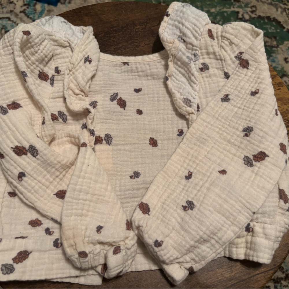 Grayson Collective Cream Top with Leaf Accents